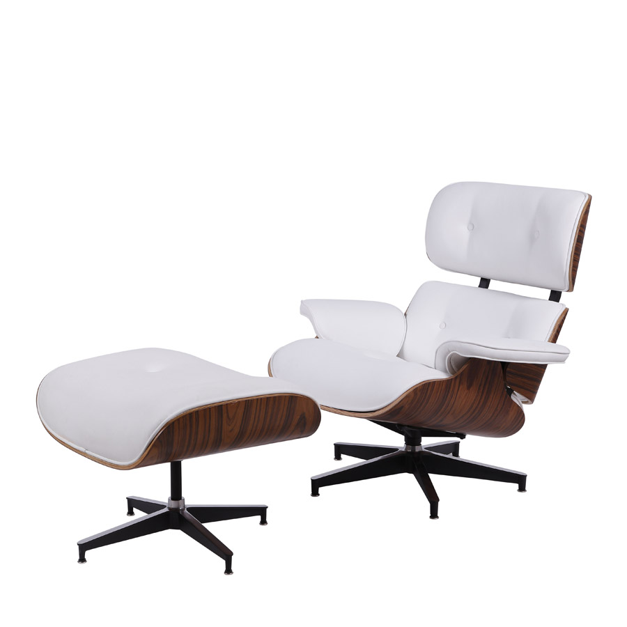 POLTRONA EAMES BRANCA COM PUFF