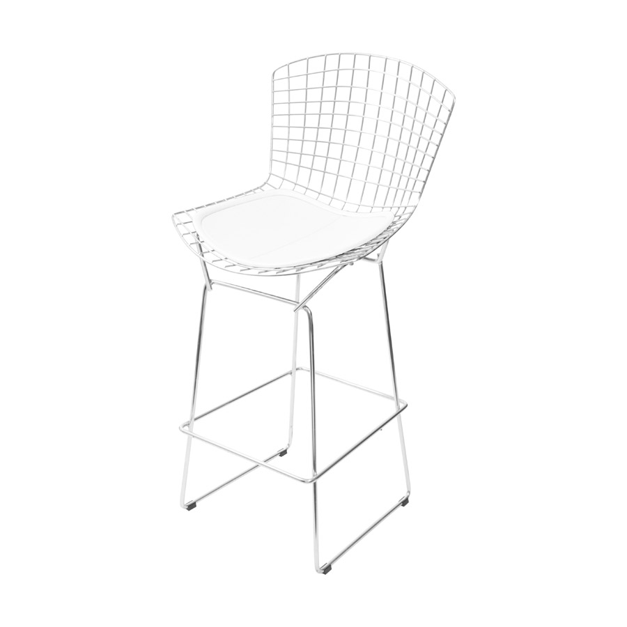 BANQUETA BERTOIA CROMADA COM ALMOFADA BRANCA