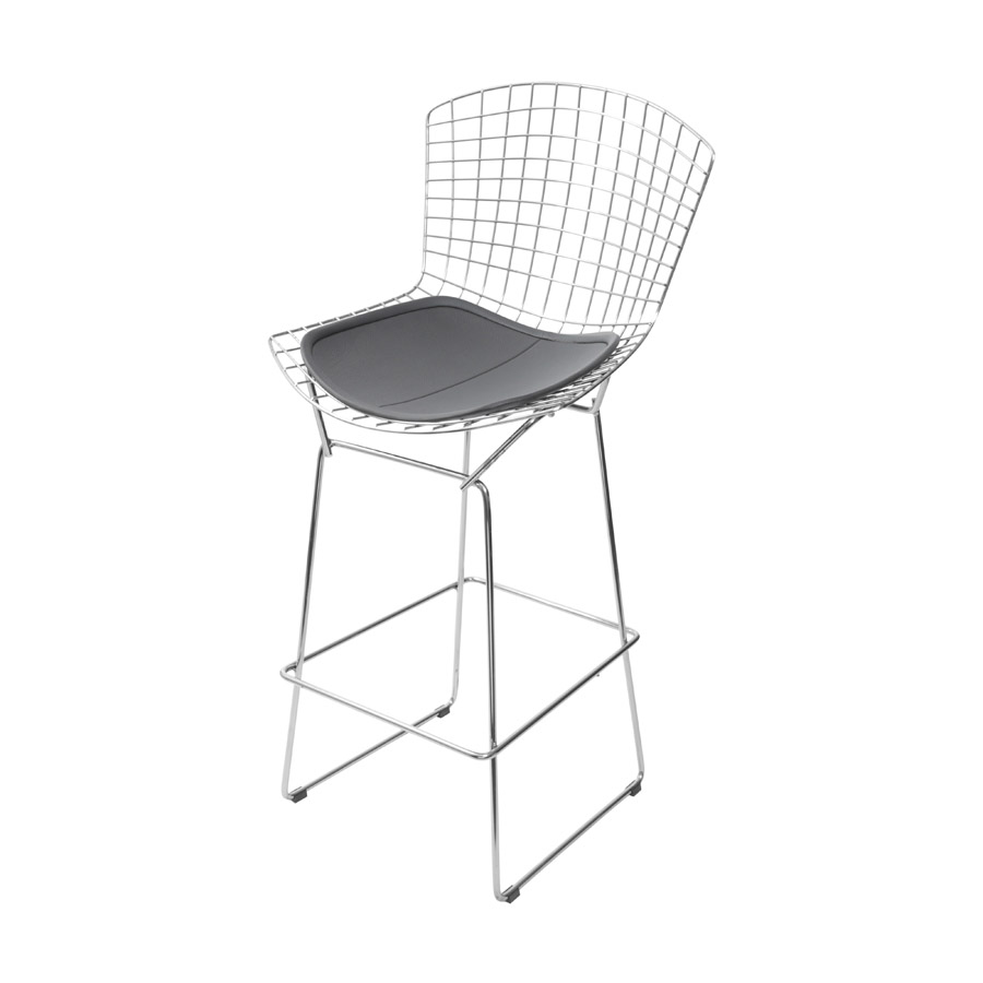 BANQUETA BERTOIA CROMADA COM ALMOFADA PRETA